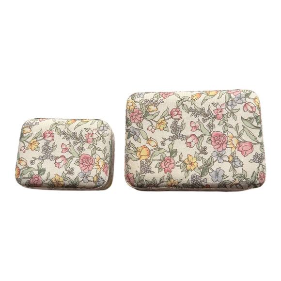 Set of 2 Vintage Liberty Style Floral Fabric Covered Trinket Jewelry Box - Picture 1 of 13
